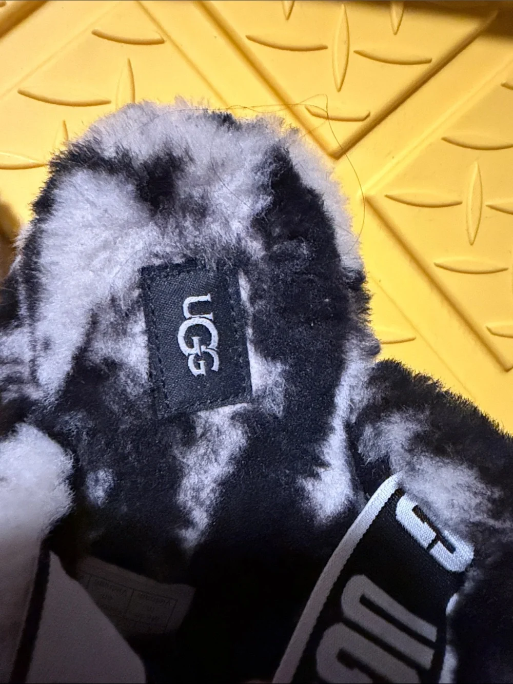 UGG Black & White Faux Fur Slide Slippers